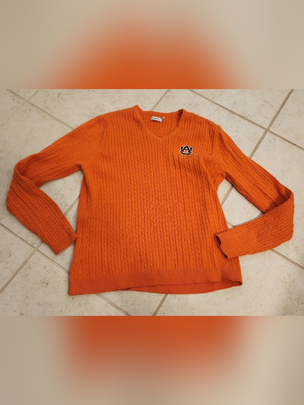 Ashworth Preppy Orange Knit Slim Fit V Neck Sweater Size‎ M #N1282